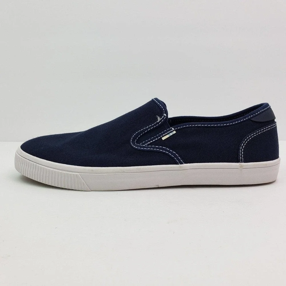 Toms Baja Classic Mens Size 9 Navy Blue Canvas Slip On Casual Loafer Shoes